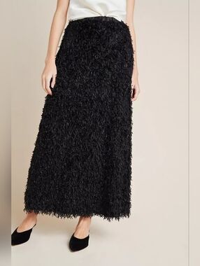 NWT Anthropologie Sunday in Brooklyn Chantal in Black Feathered Maxi Skirt XS